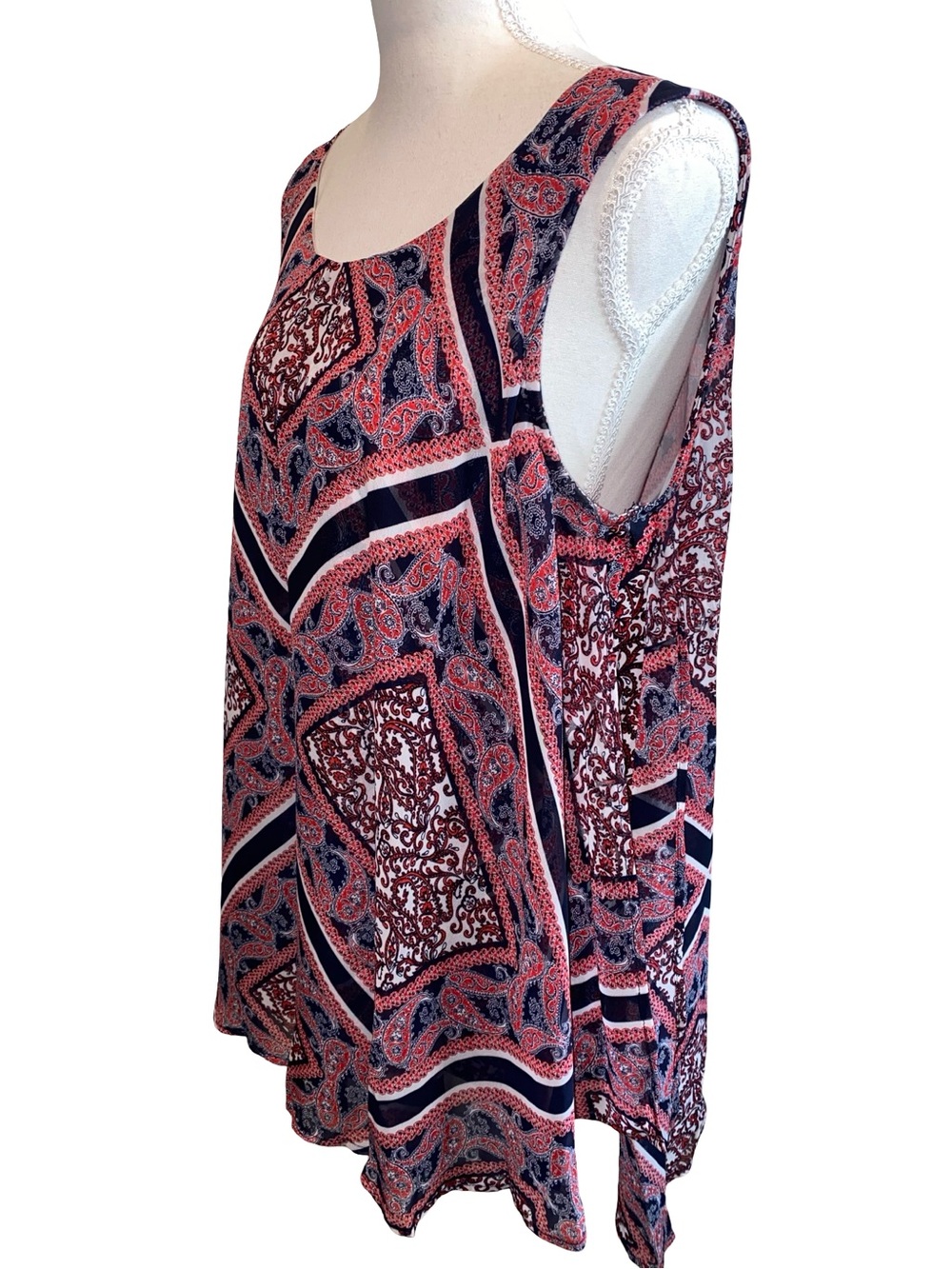 Westport 1962 Womens Large Paisley Sleeveless Layered Split Front Tunic Top L - Picture 5 of 8